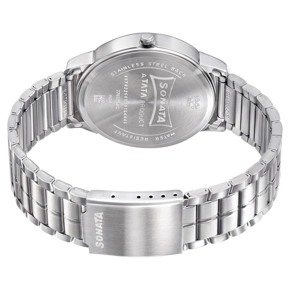Sonata RPM Quartz Analog with Day and Date Black Dial Metal Strap Watch for Men