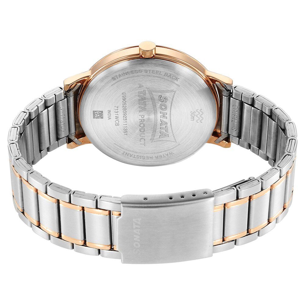Sonata Utsav Quartz Analog Silver Dial Stainless Steel Strap Watch for Men