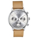 Sonata Quartz Multifunction Silver Dial Brown Leather Strap Watch For Men