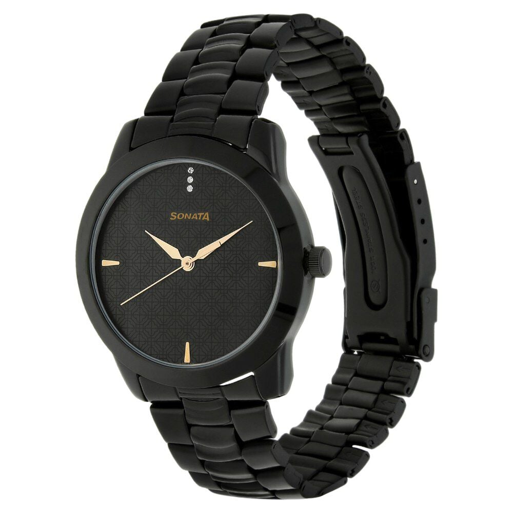 Sonata Quartz Analog Black Dial Metal Strap Watch for Men