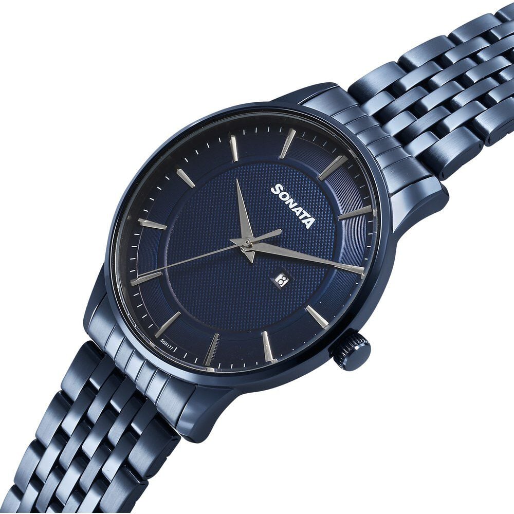 Sonata Wedding Quartz Analog Blue Dial Stainless Steel Strap Watch For Men