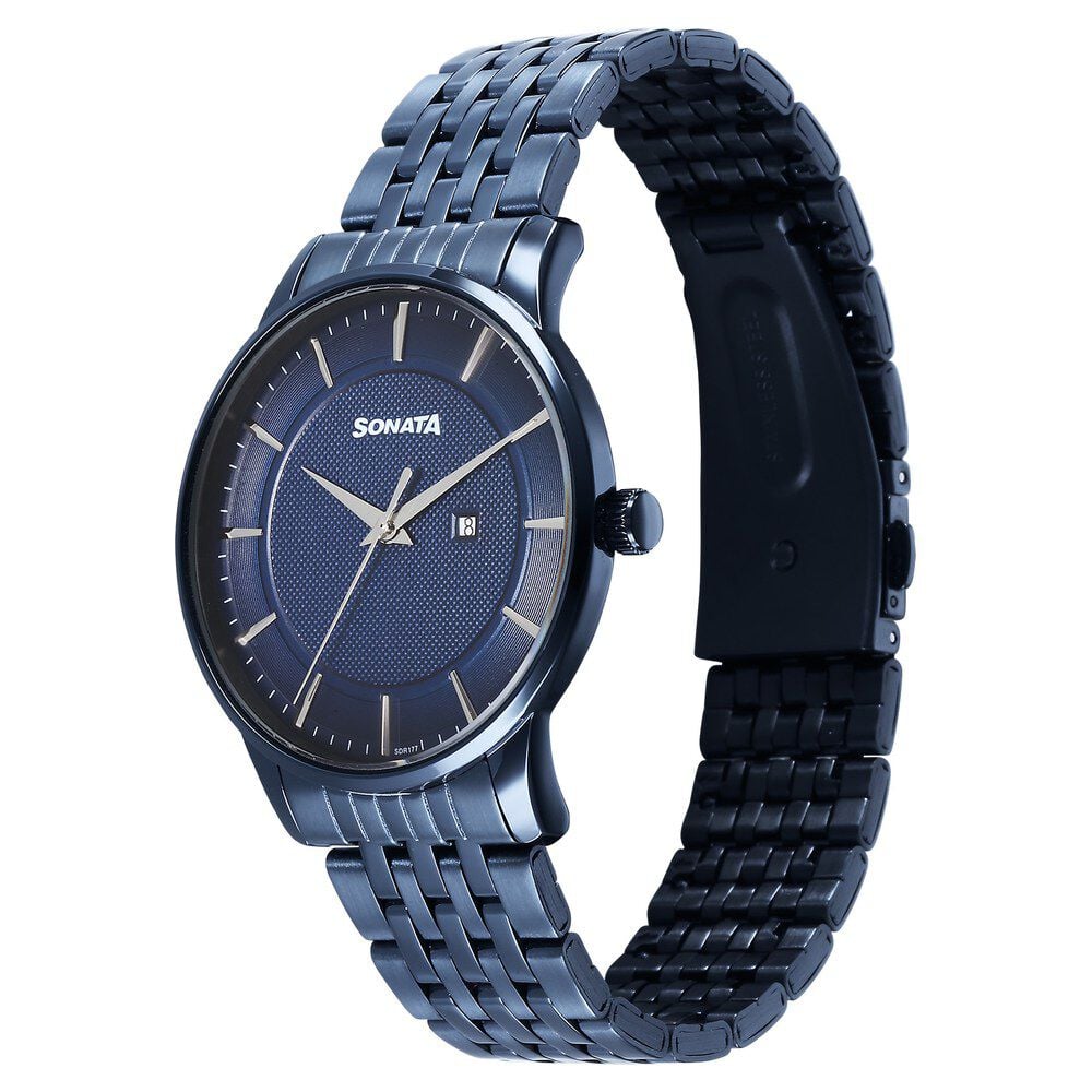 Sonata Wedding Quartz Analog Blue Dial Stainless Steel Strap Watch For Men