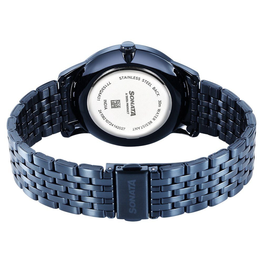 Sonata Wedding Quartz Analog Blue Dial Stainless Steel Strap Watch For Men