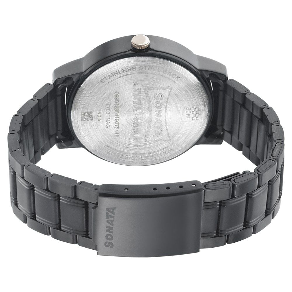 Sonata Beyond Gold Quartz Analog Black Dial Metal Strap Watch for Men