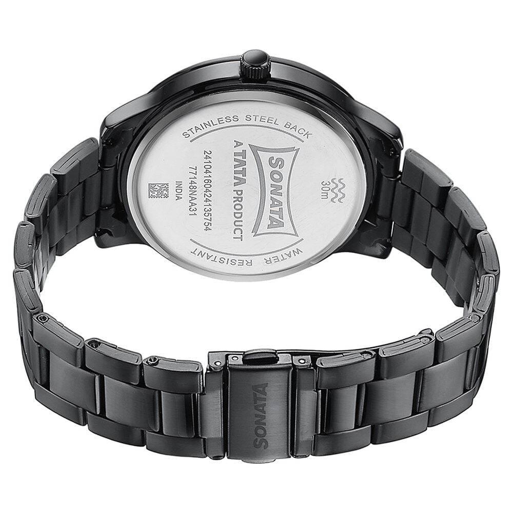 Sonata Quartz Analog Black Dial Black Stainless Steel Strap Watch For Men