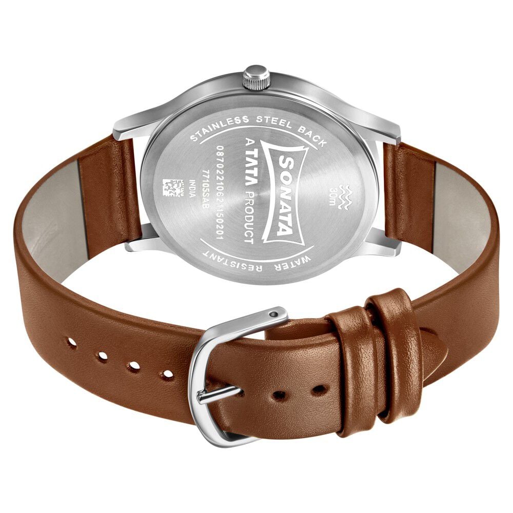 Sonata RPM Quartz Analog with Day and Date Blue Dial Leather Strap Watch for Men