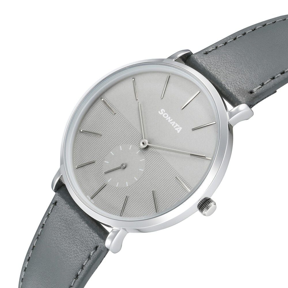 Sonata Ascent Quartz Analog Grey Dial Leather Strap Watch For Men