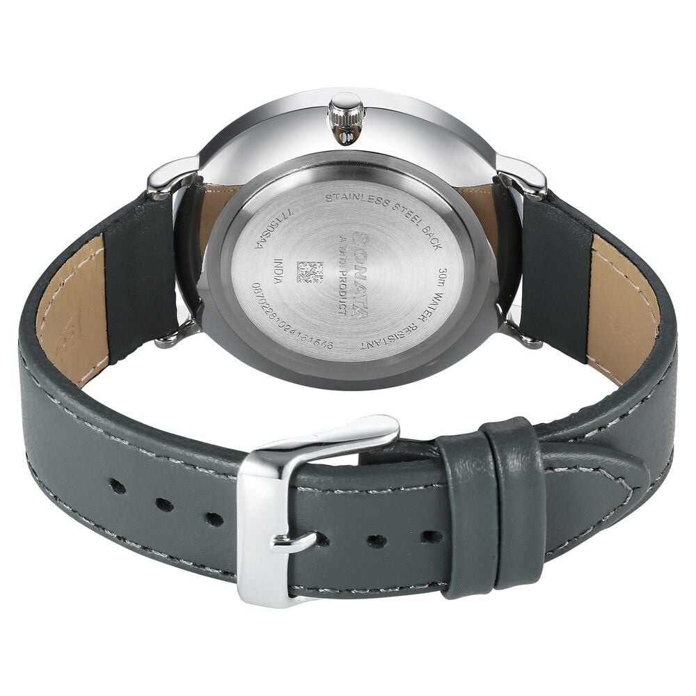 Sonata Ascent Quartz Analog Grey Dial Leather Strap Watch For Men