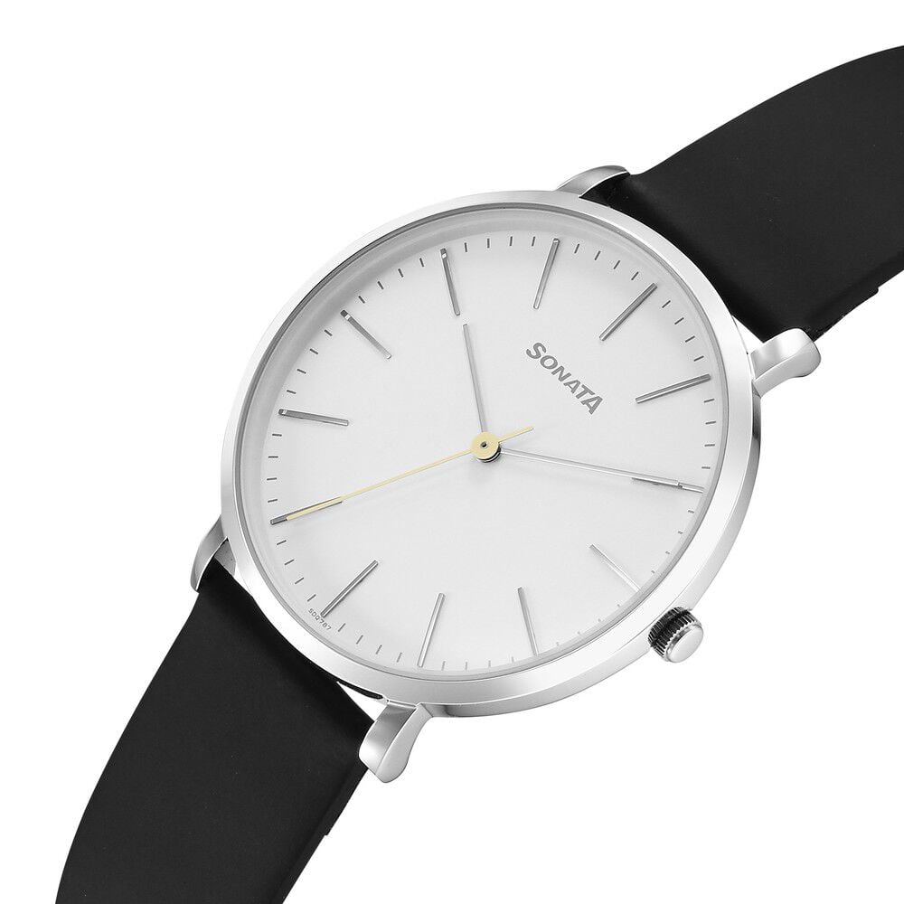 Sonata Ascent Quartz Analog White Dial Leather Strap Watch For Men