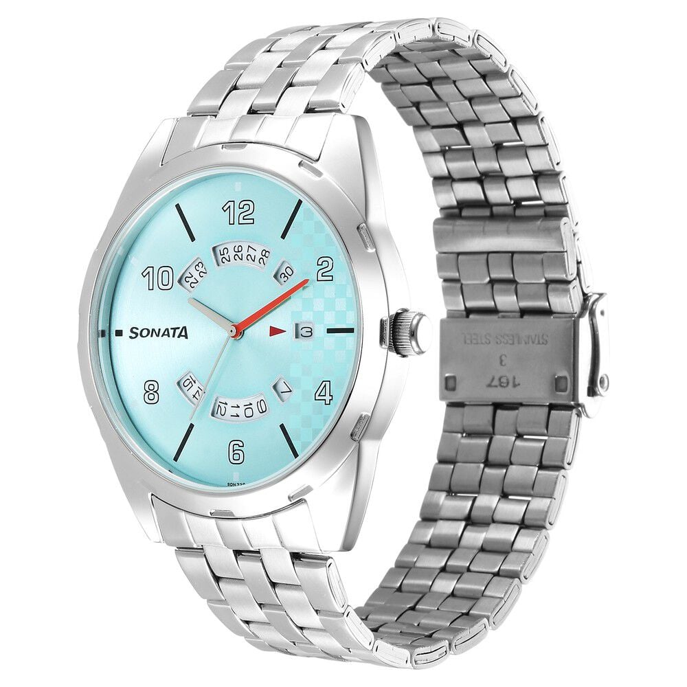 Sonata RPM Analog with Date Blue Dial Stainless Steel Strap Watch for Men