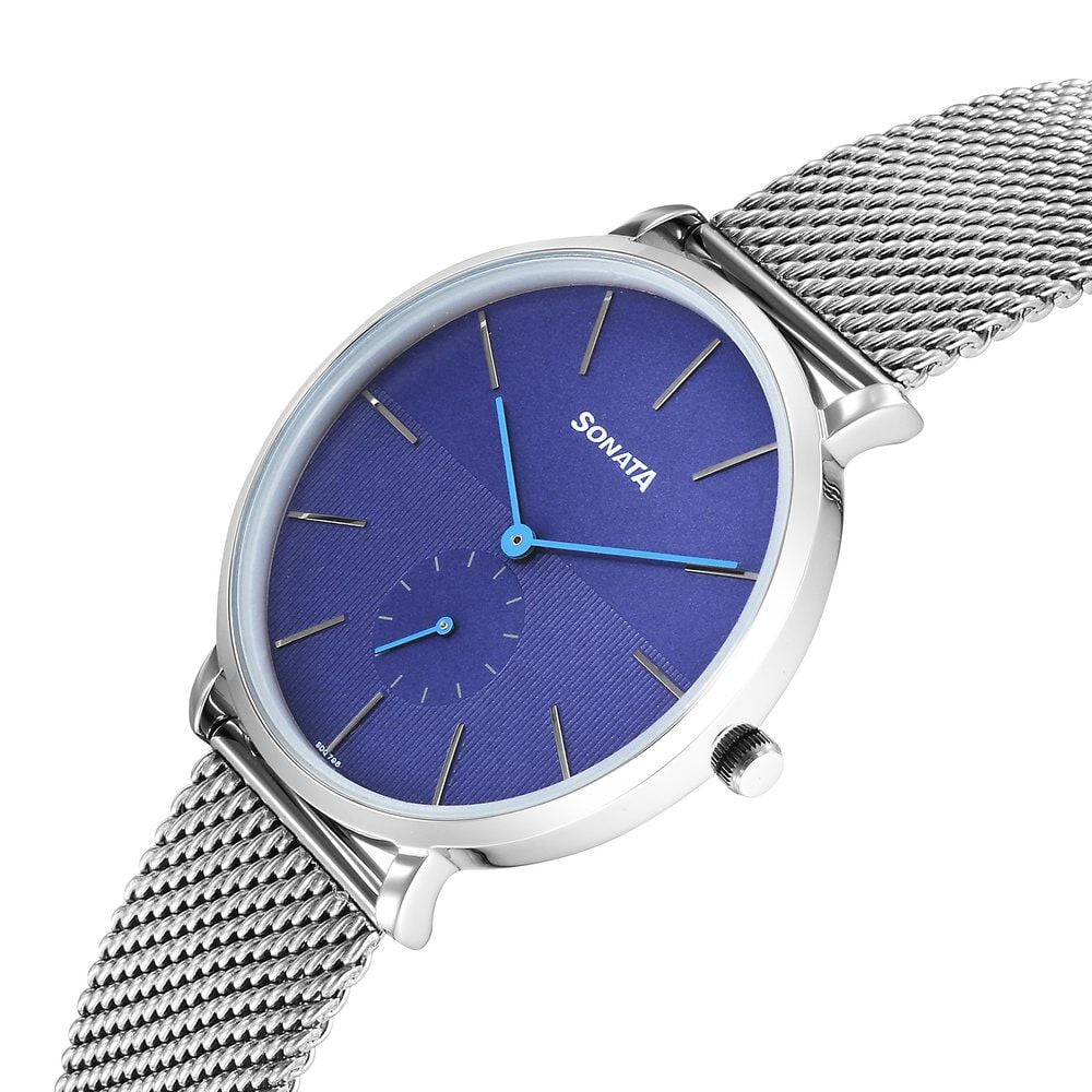 Sonata Ascent Quartz Analog Blue Dial Stainless Steel Strap Watch For Men