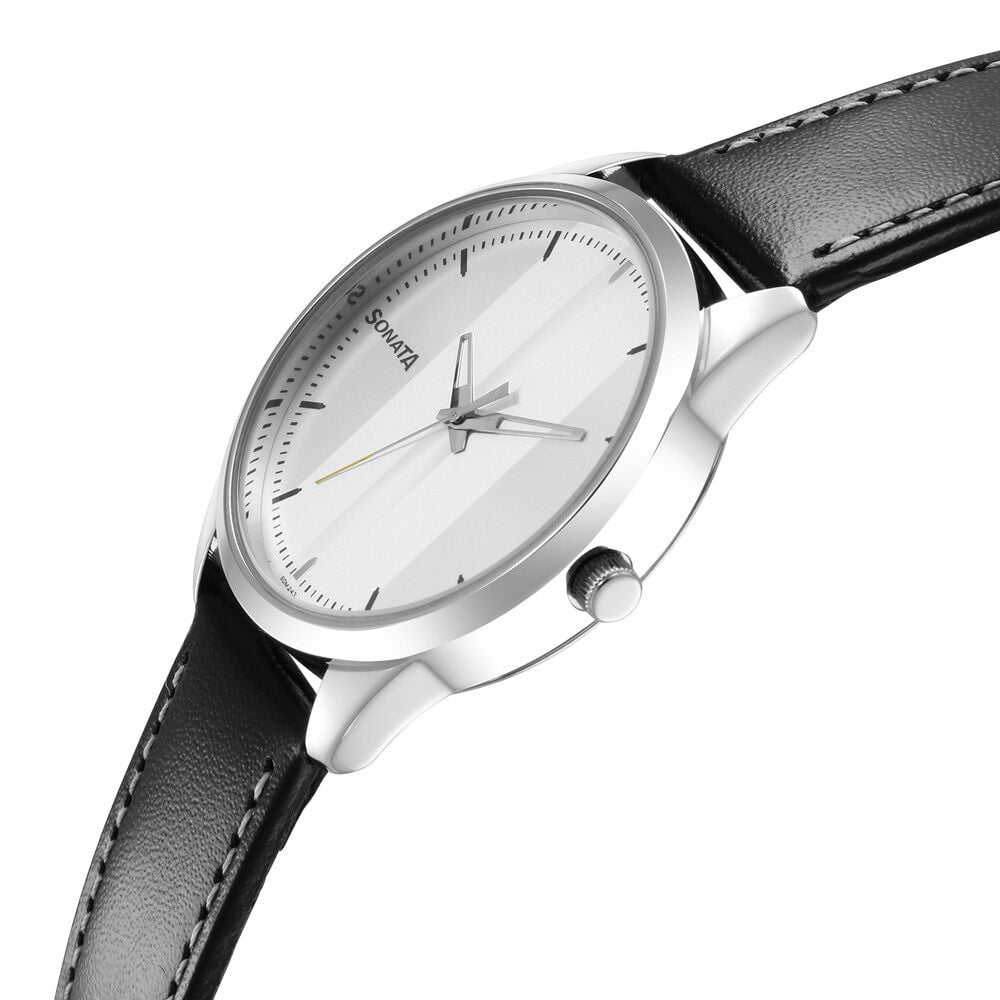 Sonata Force Quartz Analog Silver Dial Leather Strap Watch for Men
