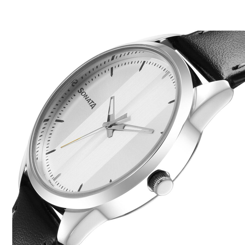 Sonata Force Quartz Analog Silver Dial Leather Strap Watch for Men