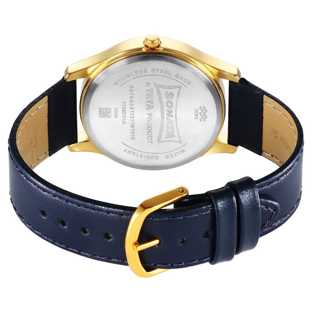 Sonata Traditional Essentials Quartz Analog Blue Dial Leather Strap Watch for Men