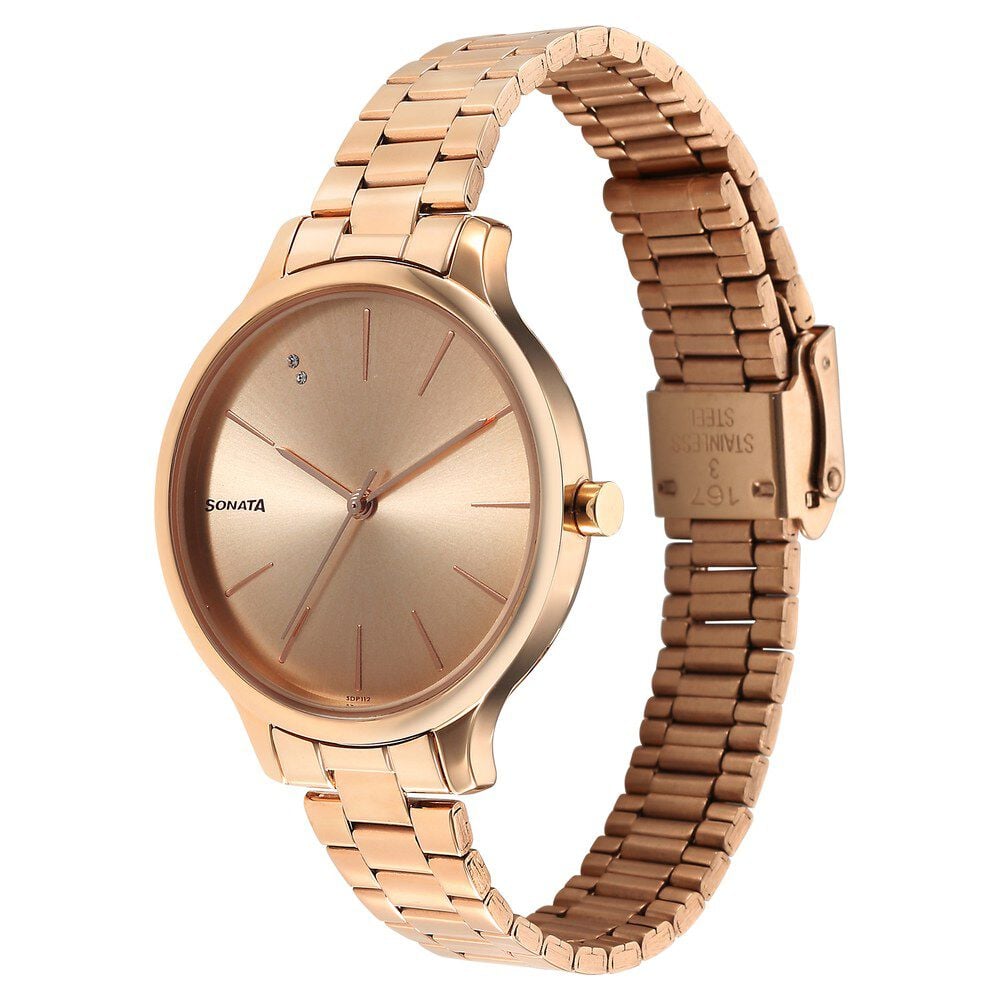 Sonata Blush Quartz Analog Rose Gold dial Stainless Steel Strap Watch for Women