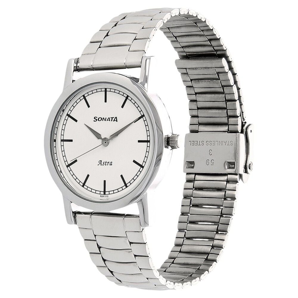 Sonata Quartz Analog White Dial Stainless Steel Strap Watch for Men