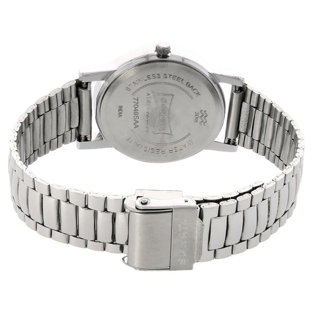 Sonata Quartz Analog White Dial Stainless Steel Strap Watch for Men
