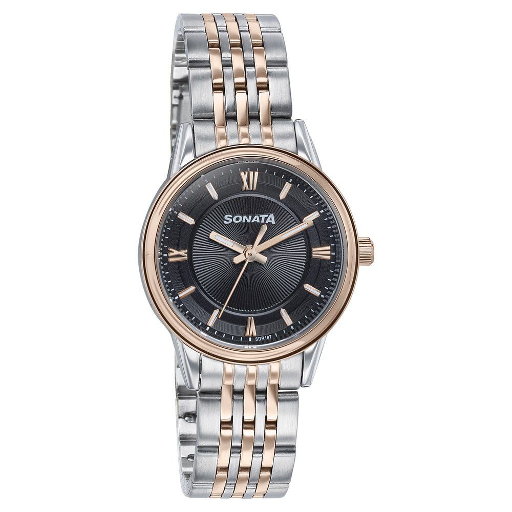 Sonata Wedding Quartz Analog Black Dial Stainless Steel Strap Watch For Women