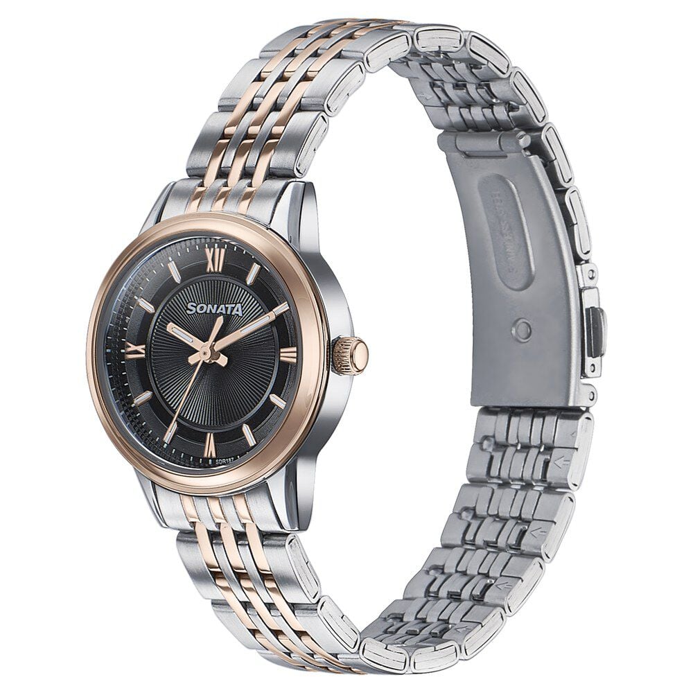 Sonata Wedding Quartz Analog Black Dial Stainless Steel Strap Watch For Women