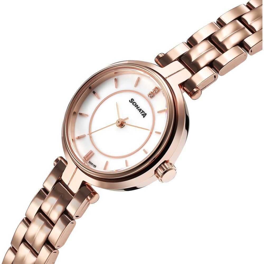 Sonata Wedding Quartz Analog Off White Dial Stainless Steel Strap Watch For Women