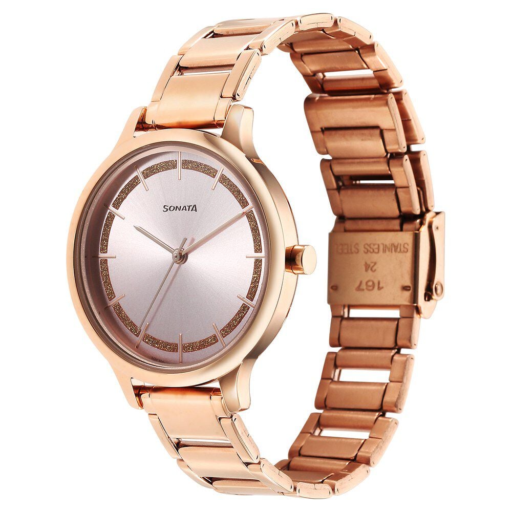 Sonata Blush Quartz Analog Pink dial Stainless Steel Strap Watch for Women