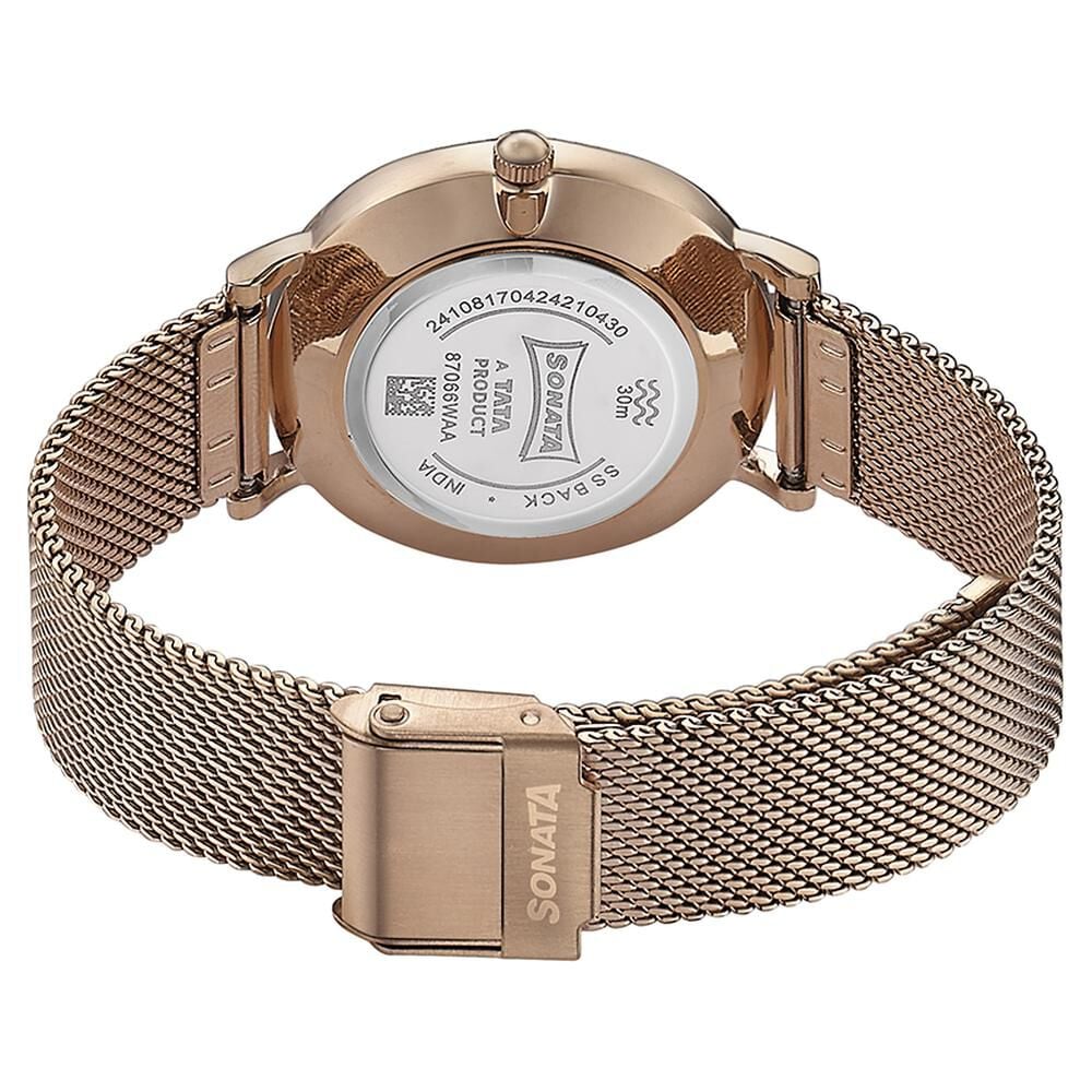 Sonata Quartz Analog White Dial Rose Gold Stainless Steel Strap Watch For Women