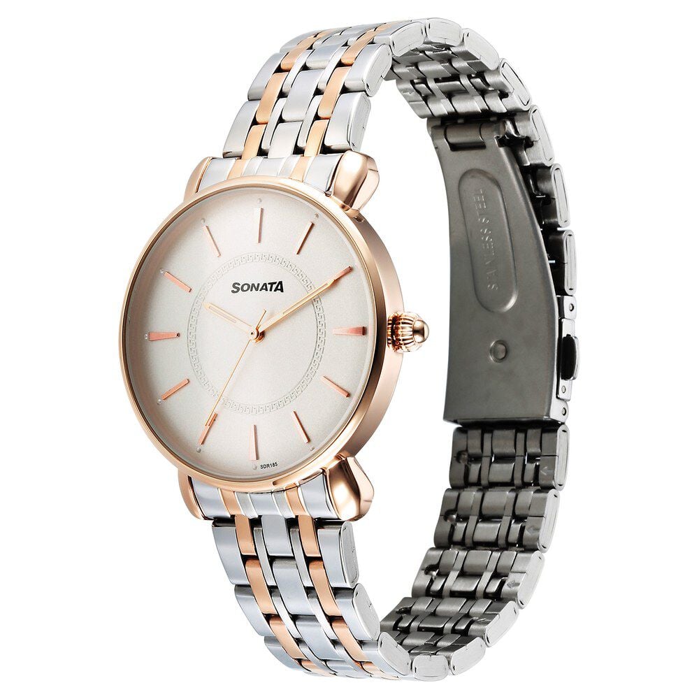 Sonata Wedding Quartz Analog Off White Dial Stainless Steel Strap Watch For Women