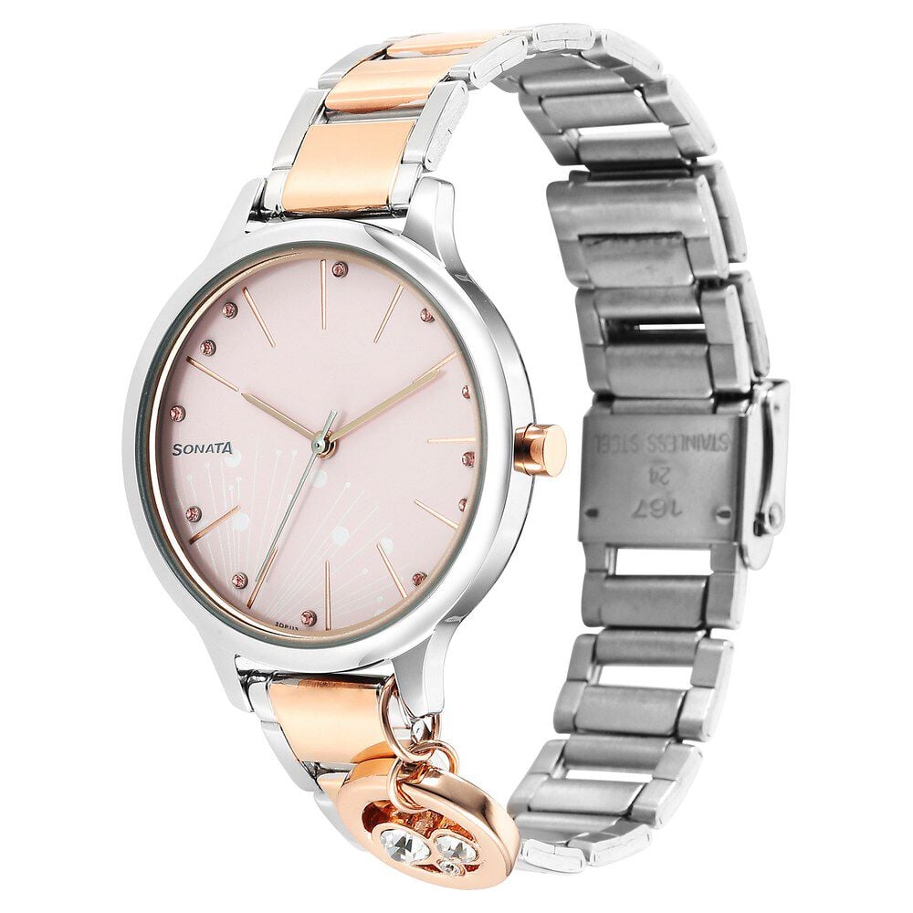 Sonata Blush Quartz Analog Pink dial Stainless Steel Strap Watch for Women