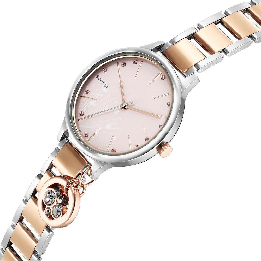 Sonata Blush Quartz Analog Pink dial Stainless Steel Strap Watch for Women