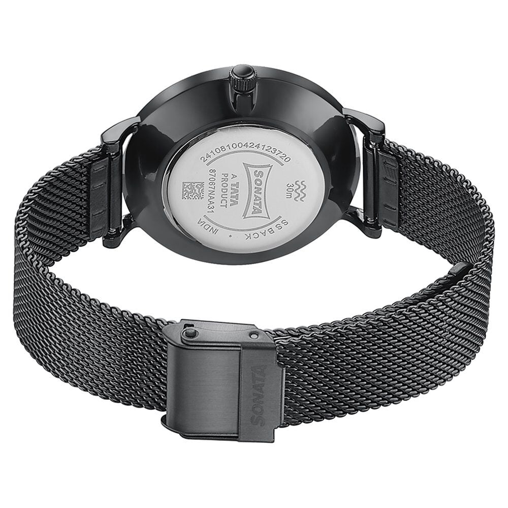 Sonata Quartz Analog Black Dial Black Stainless Steel Strap Watch For Women
