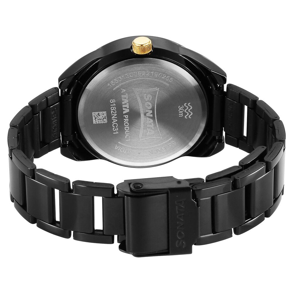 Sonata Unveil Quartz Multifunction Black Dial Stainless Steel Strap Watch for Women