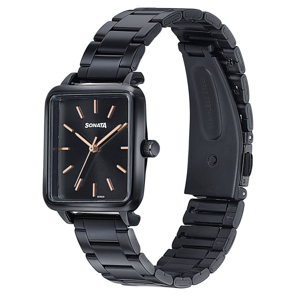 Sonata Wedding Edit Quartz Analog Black Dial Stainless Steel Strap Watch For Women