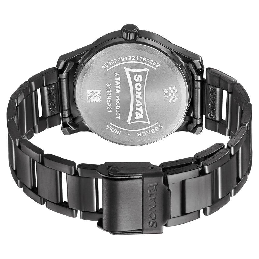 Sonata Women of Steel Black Dial Stainless Steel Strap Watch for Women