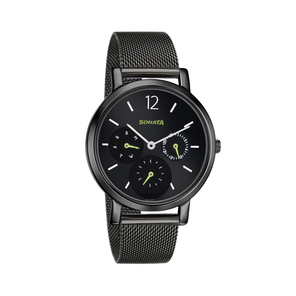 Sonata Multifunctions Black Dial Women Watch With Metal Strap