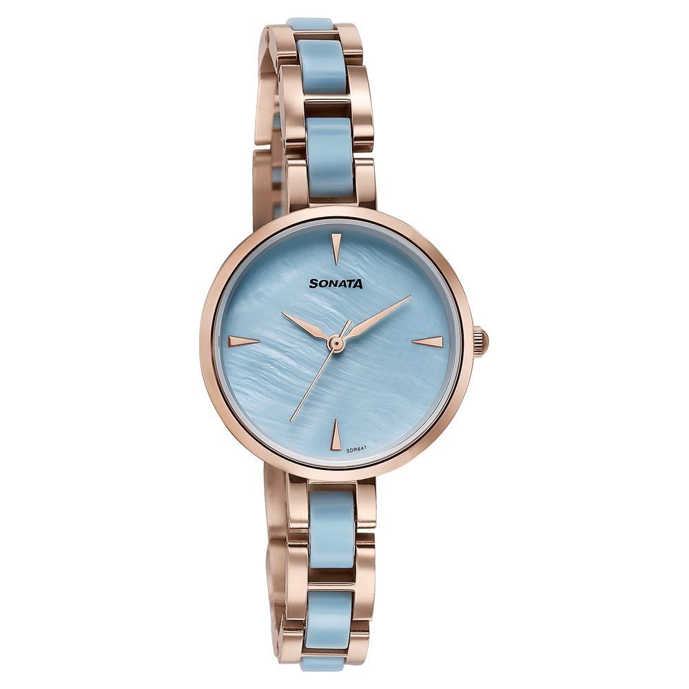 Sonata Wedding Edit Quartz Analog Blue Dial Stainless Steel With Acetate Strap Watch For Women