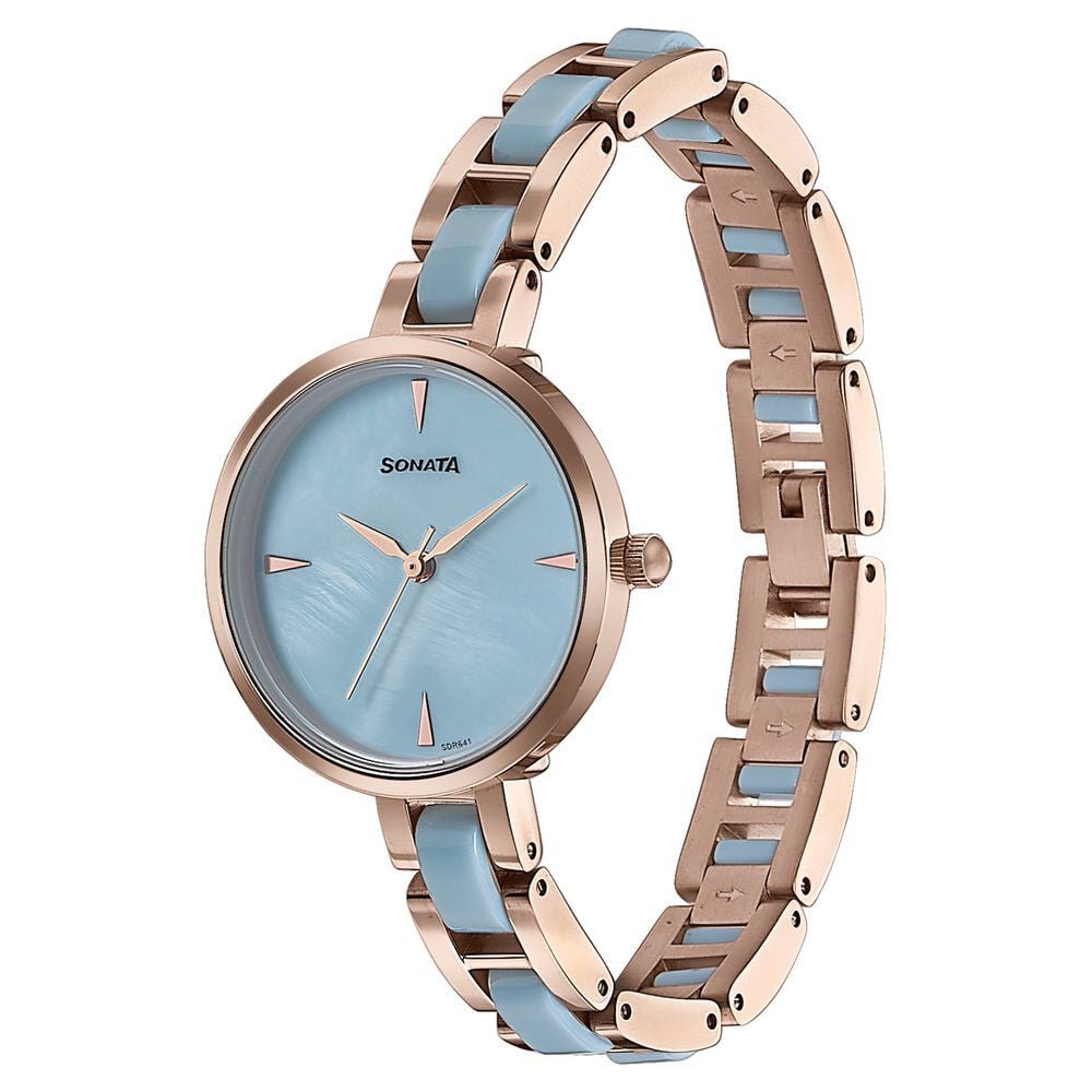 Sonata Wedding Edit Quartz Analog Blue Dial Stainless Steel With Acetate Strap Watch For Women