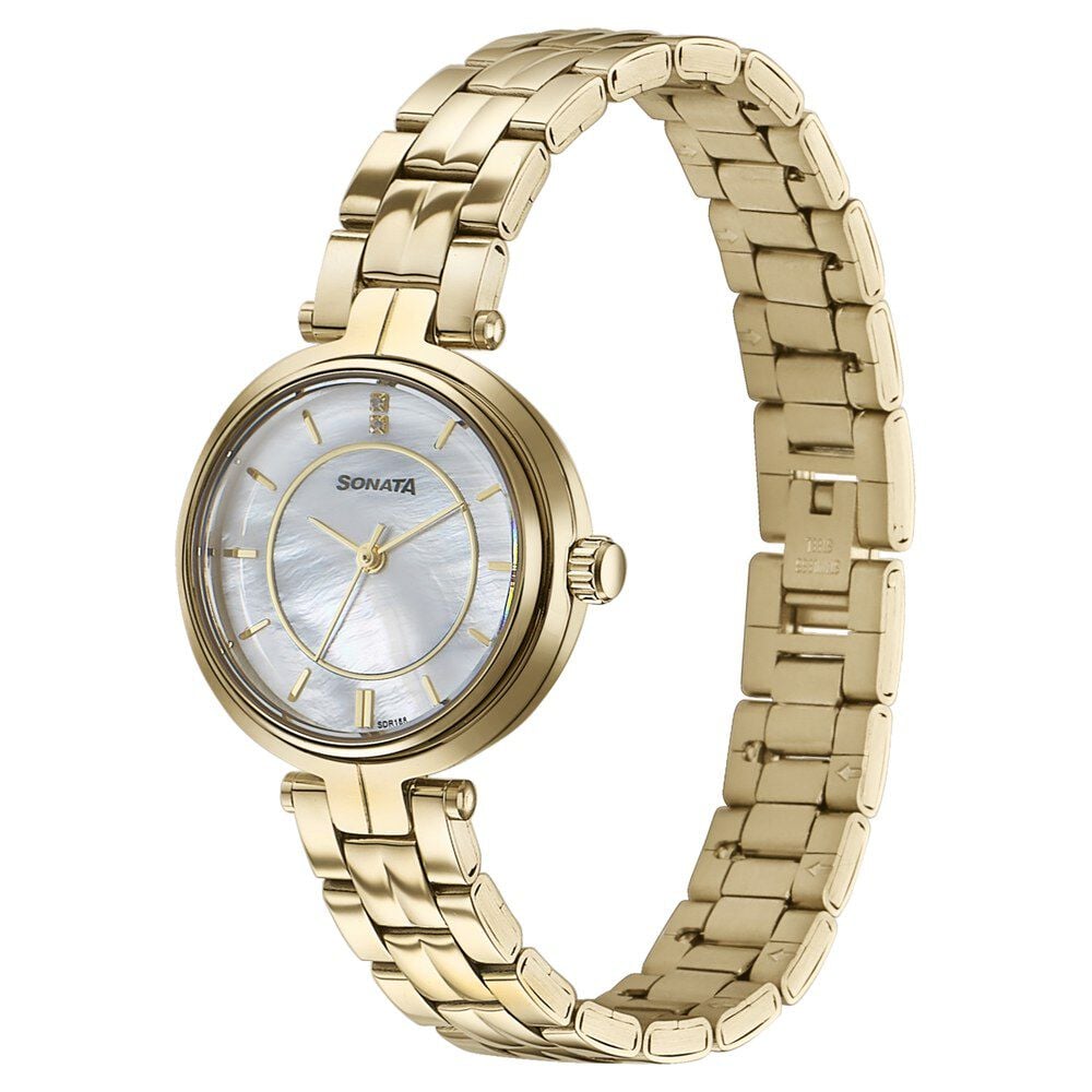 Sonata Wedding Quartz Analog Off White Dial Stainless Steel Strap Watch For Women