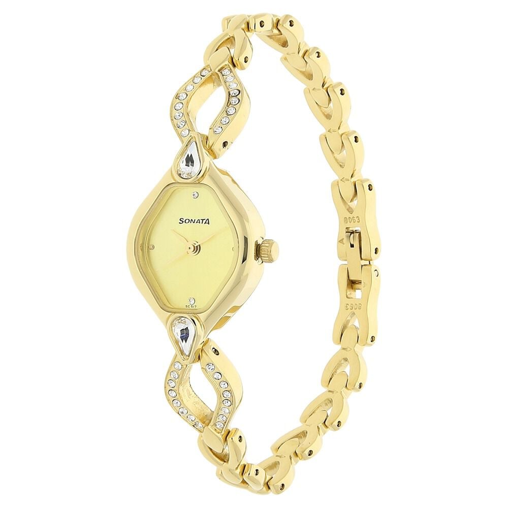Sonata Quartz Analog Champagne Dial Metal Strap Watch for Women