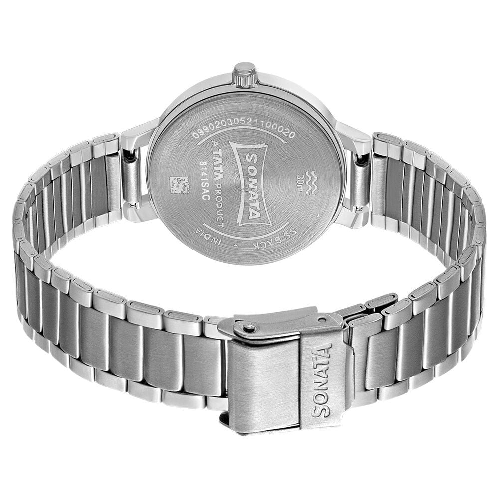 Sonata Unveil Quartz Multifunction Purple Dial Stainless Steel Strap Watch for Women