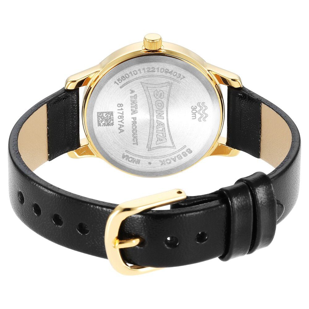 Sonata Classic Gold White Dial Leather Strap Watch for Women