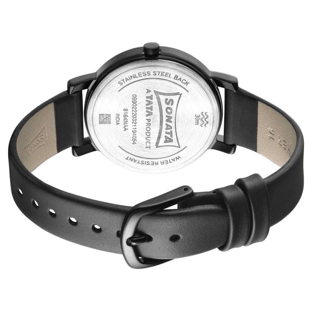 Sonata Play Black Dial Women Watch With Leather Strap