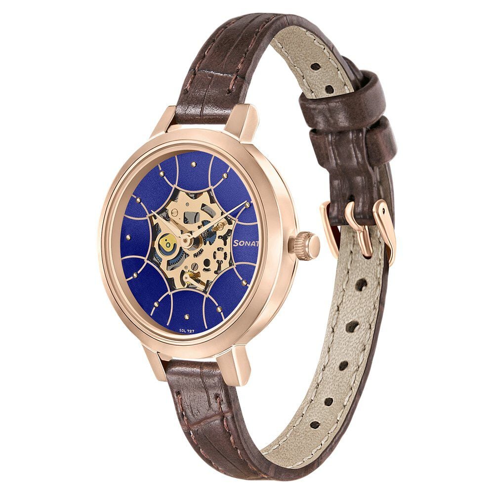 Sonata Unveil Quartz Multifunction Leather Strap Watch for Women