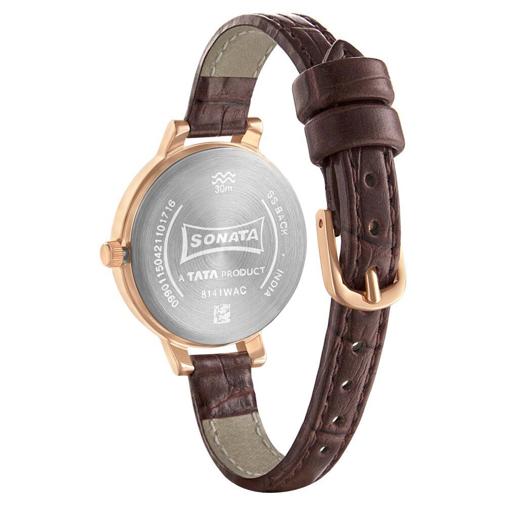 Sonata Unveil Quartz Multifunction Leather Strap Watch for Women