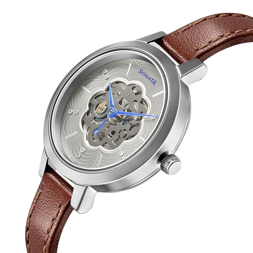Sonata Unveil Quartz Multifunction Leather Strap Watch for Women