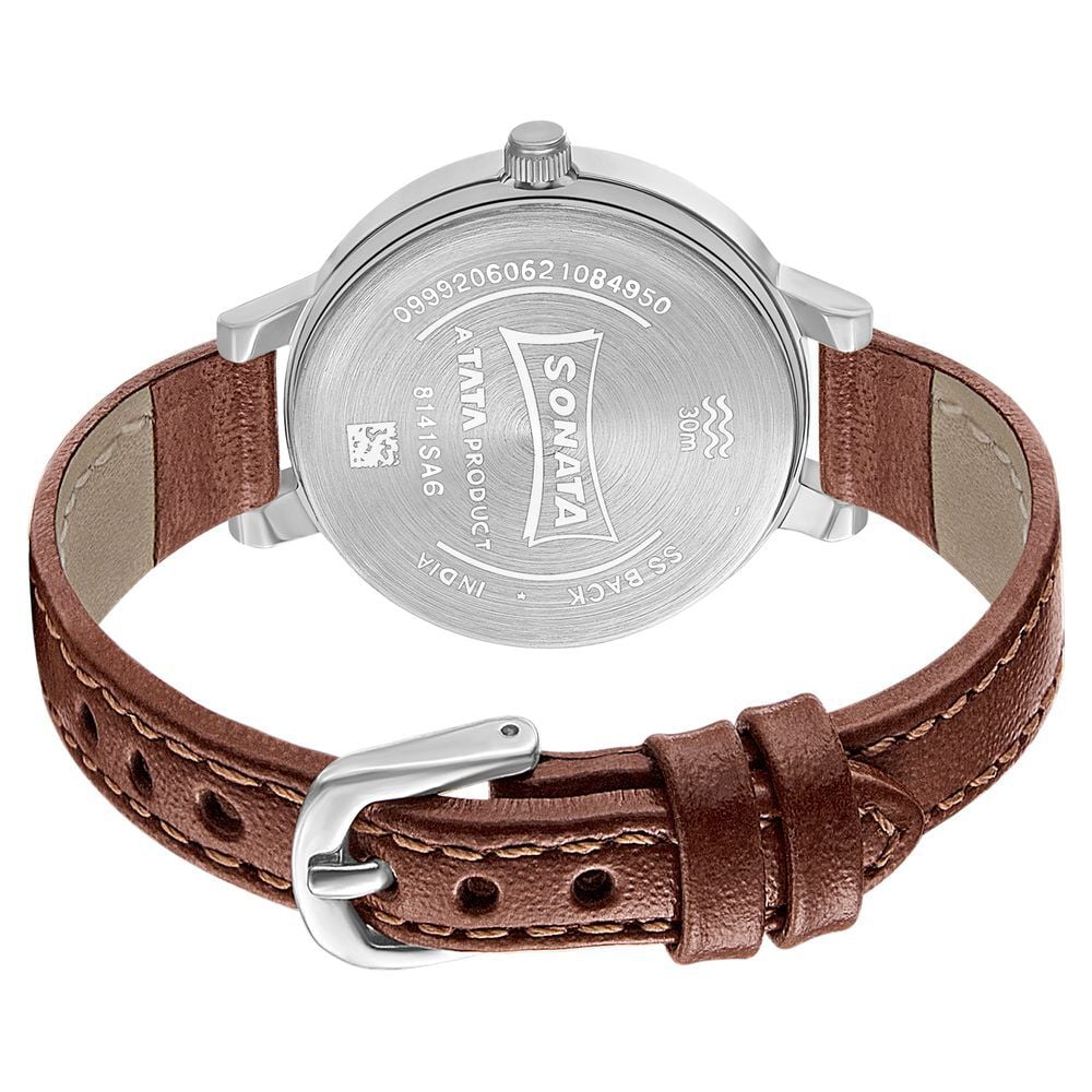 Sonata Unveil Quartz Multifunction Leather Strap Watch for Women