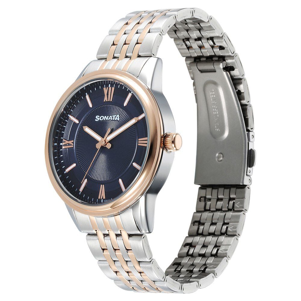 Sonata Wedding Quartz Analog Blue Dial Stainless Steel Strap Watch For Men