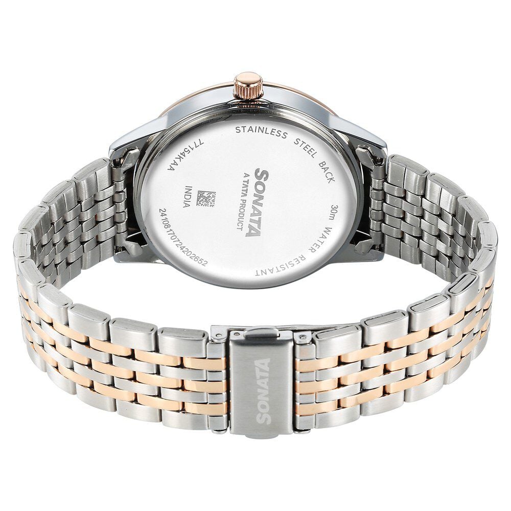 Sonata Wedding Quartz Analog Off White Dial Stainless Steel Strap Watch For Men