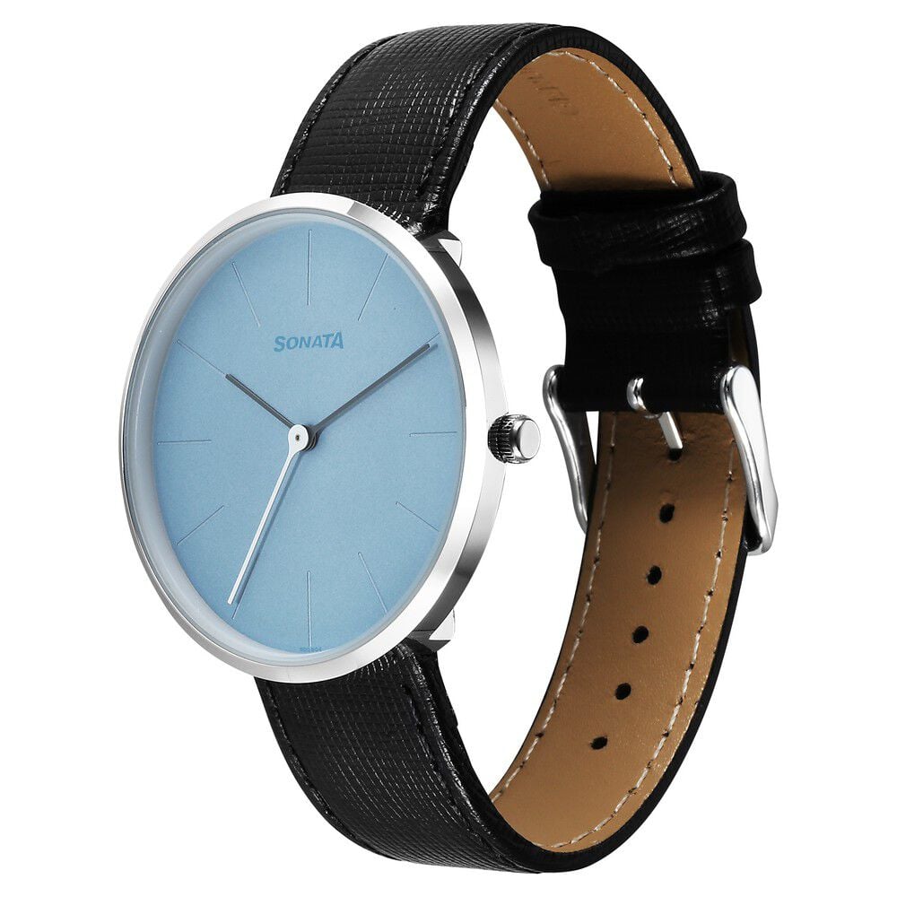 Sonata Ascent Quartz Analog Blue Dial Leather Strap Watch For Men