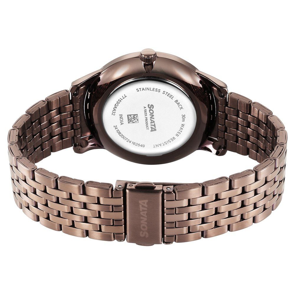 Sonata Wedding Quartz Analog Brown Dial Stainless Steel Strap Watch For Men