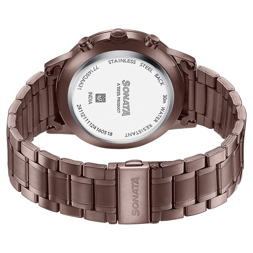 Sonata Wedding Edit Quartz Multifunction Black Dial Stainless Steel Strap Watch For Men
